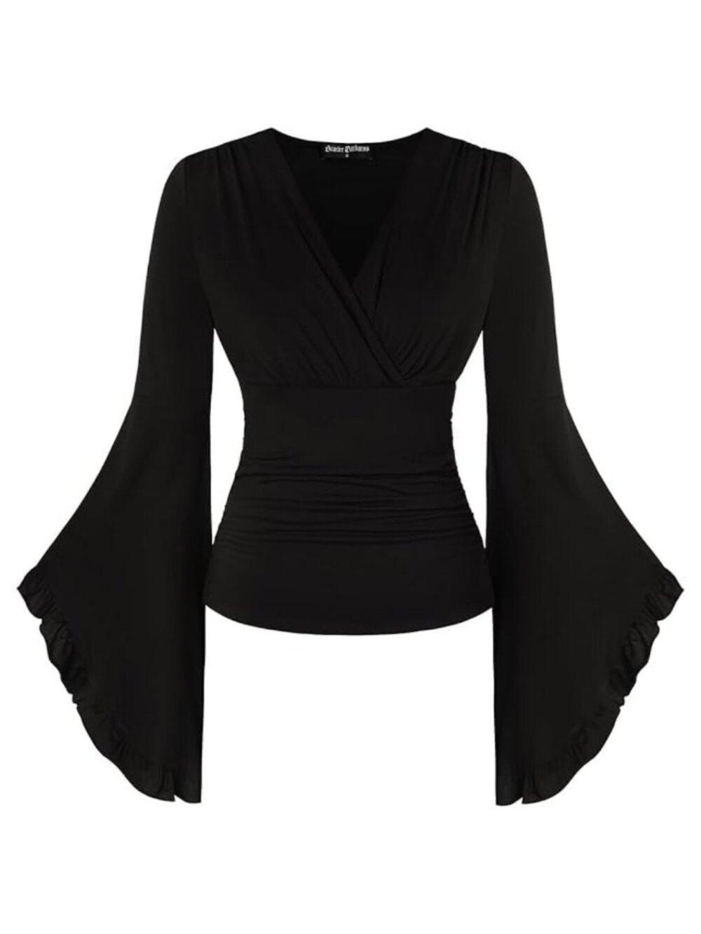 Women's Renaissance Surplice V-Neck Ruched Top with Bell Sleeves